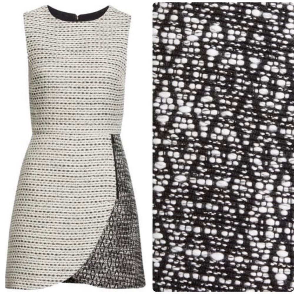 Alice + Olivia Black and White Patterned Tweed Mini Dress